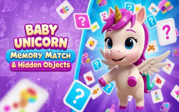 Baby Unicorn Memory Match & Hidden Objects Game