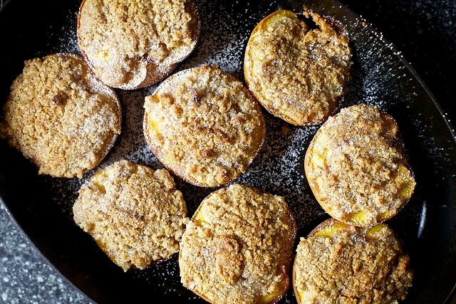 almond-crisped peach halves